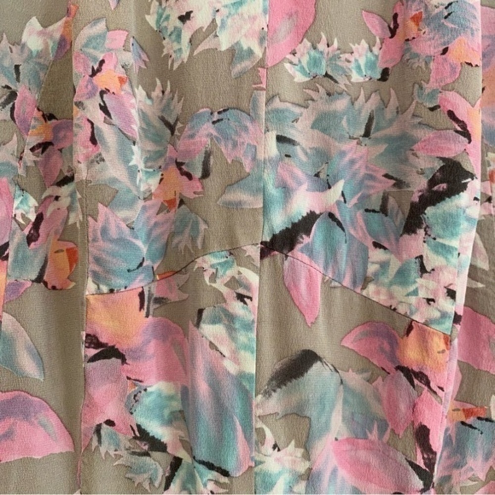 Rebecca Taylor Gray Pink Blue Silk Floral Mai Tai Time A-Line Twee Dress 2 - Picture 8 of 15